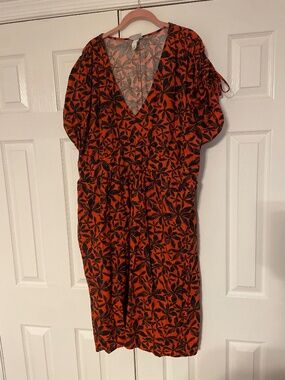 Burnt Orange and Black Floral Dress